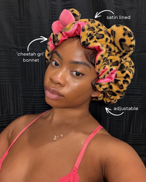 ‘CHEETAH GRL’ PLUSH BONNET
